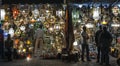 The night street market on Djemma el Fna selling traditional lamps. Marrakesh , Morocco