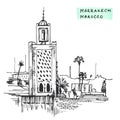 Marrakesh Morocco Black building hand drawn ink vector illustration