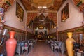 MARRAKESH, MOROCCO - JAN 2019: Inner hall of Riad in Marrakesh, Morocco. Rich riad interior Moroccan style arch stairs