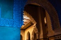 MARRAKESH, MOROCCO - JAN 2019: Moroccan architecture traditional arabian design - Rich Riyad arch mosaic interior detail