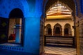 MARRAKESH, MOROCCO - JAN 2019: Moroccan architecture traditional arabian design - Rich Riyad arch mosaic interior