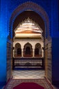 MARRAKESH, MOROCCO - JAN 2019: Moroccan architecture traditional arabian design - Rich Riyad arch mosaic interior