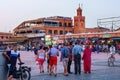 MARRAKESH, MOROCCO - JUNE 03, 2017: Evening in the famous Jemaa el-Fnaa square also Jemaa el-Fna, Djema el-Fna, or Djemaa el-Fnaa Royalty Free Stock Photo