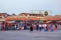 MARRAKESH, MOROCCO - JUNE 03, 2017: Evening in the famous Jemaa el-Fnaa square also Jemaa el-Fna, Djema el-Fna, or Djemaa el-Fnaa Royalty Free Stock Photo