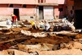 Marrakesh, Morocco. Tannery and animal skins or leather lie on the ground in the medina