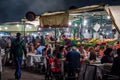 Marrakesh, Morocco - Oct 22, 2019: Jemaa el Fna market square with Koutoubia mosque, Marrakesh, Morocco Royalty Free Stock Photo