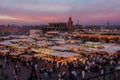 Marrakesh, Morocco - Oct 21, 2019: Jemaa el Fna market square with Koutoubia mosque, Marrakesh, Morocco Royalty Free Stock Photo