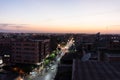 Marrakesh sunset with traffic lights seen from rooftop tourism destination