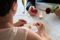 Marriage application at dinner with a fortune cookie Royalty Free Stock Photo