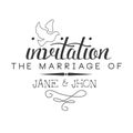 Marriage Black And White Invitation Card Design Template With Calligraphic Text With Dove