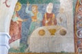 Marriage at Cana, an ancient romanesque fresco in a danish church