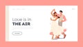 Marriage Celebration Landing Page Template. Young Husband and Wife Dancing Waltz. Happy Newlywed Couple Dancing