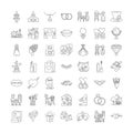 Marriage ceremony linear icons, signs, symbols vector line illustration set Royalty Free Stock Photo