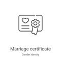 marriage certificate icon vector from gender identity collection. Thin line marriage certificate outline icon vector illustration Royalty Free Stock Photo