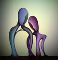 Marriage concept, togetherness concept, blue man and pink woman shapes Intertwined, together forever, couple in love