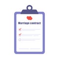 Marriage contract icon. Prenuptial agreement document. Couple divorce concept. Prenup wedding certificate. Vector