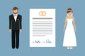 marriage contract info graphic with married couple pictogram