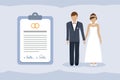 marriage contract info graphic with married couple pictogram