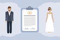 marriage contract info graphic with married couple pictogram