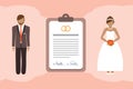 marriage contract info graphic with married couple pictogram