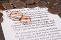 Marriage contract and wedding rings.