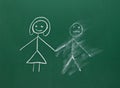 Marriage couple drawing on chalk board divorce break up smudged Royalty Free Stock Photo