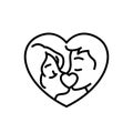 Marriage couple kissing icon for weeding concept design. simple clean monoline symbol