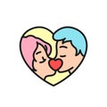 Marriage couple kissing icon for weeding concept design. simple clean monoline symbol