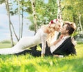 Marriage couple lying on the lawn Royalty Free Stock Photo