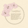 Marriage design template with custom names in round frame hibiscus flowers. Vector illustration.