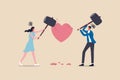 Marriage difficulties problem, divorce or violence or painful in broken relationship couple concept, angry couple husband and wife Royalty Free Stock Photo