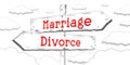 Marriage, divorce - outline signpost with two arrows