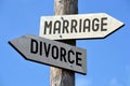 Marriage and divorce - wooden signpost Royalty Free Stock Photo