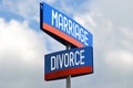 Marriage and divorce - street sign, sky in background