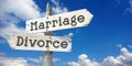 Marriage, divorce - wooden signpost with two arrows