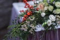 Winter marriage flower composition on table