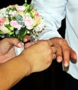 Marriage by inserting a wedding ring on a finger