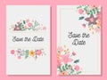 Marriage invitation card with custom sign and flower frame over wooden background. Vector illustration Royalty Free Stock Photo