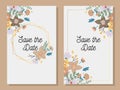 Marriage invitation card with custom sign and flower frame over wooden background. Vector illustration Royalty Free Stock Photo
