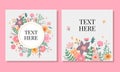 Marriage invitation card with custom sign and flower frame over wooden background. Vector illustration Royalty Free Stock Photo