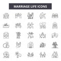 Marriage life line icons, signs, vector set, outline illustration concept