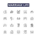 Marriage life line vector icons and signs. commitment, communication, trust, respect, companionship, understanding