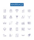 Marriage line icons signs set. Design collection of nuptials, union, wedded, wedlock, marital, matrimony, connubial