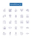 Marriage line icons signs set. Design collection of nuptials, union, wedded, wedlock, marital, matrimony, connubial