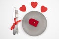 Marriage proposal and engagement concept. Table setting for Valentine's day, romantic dinner.