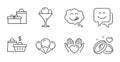 Marriage rings, Hold heart and Ice creams icons set. Ice cream, Sale bags and Yummy smile signs. Vector