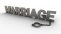 Marriage text with chain and shackles isolated on a white background. 3D-rendering.