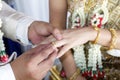 Marriage thai wedding rings, groom put the wedding ring on bride, bride put the ring on groom, thai wedding ceremony and wedding