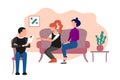 Married caucasian couple of two women having therapeutical meeting at psychologist office. Flat style stock illustration