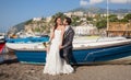 Married couple at the beach in Sorrento coast. Royalty Free Stock Photo